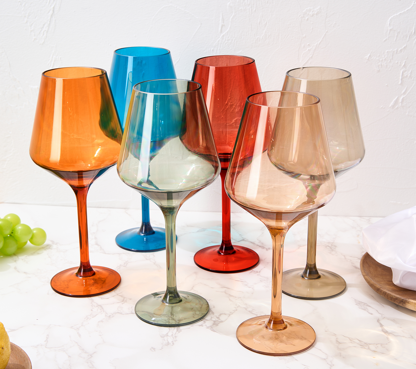 Colored Shatterproof Wine Glasses 15oz Set of 6