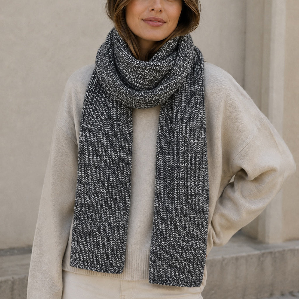 Marled Graphite Knit Cashmere Scarf