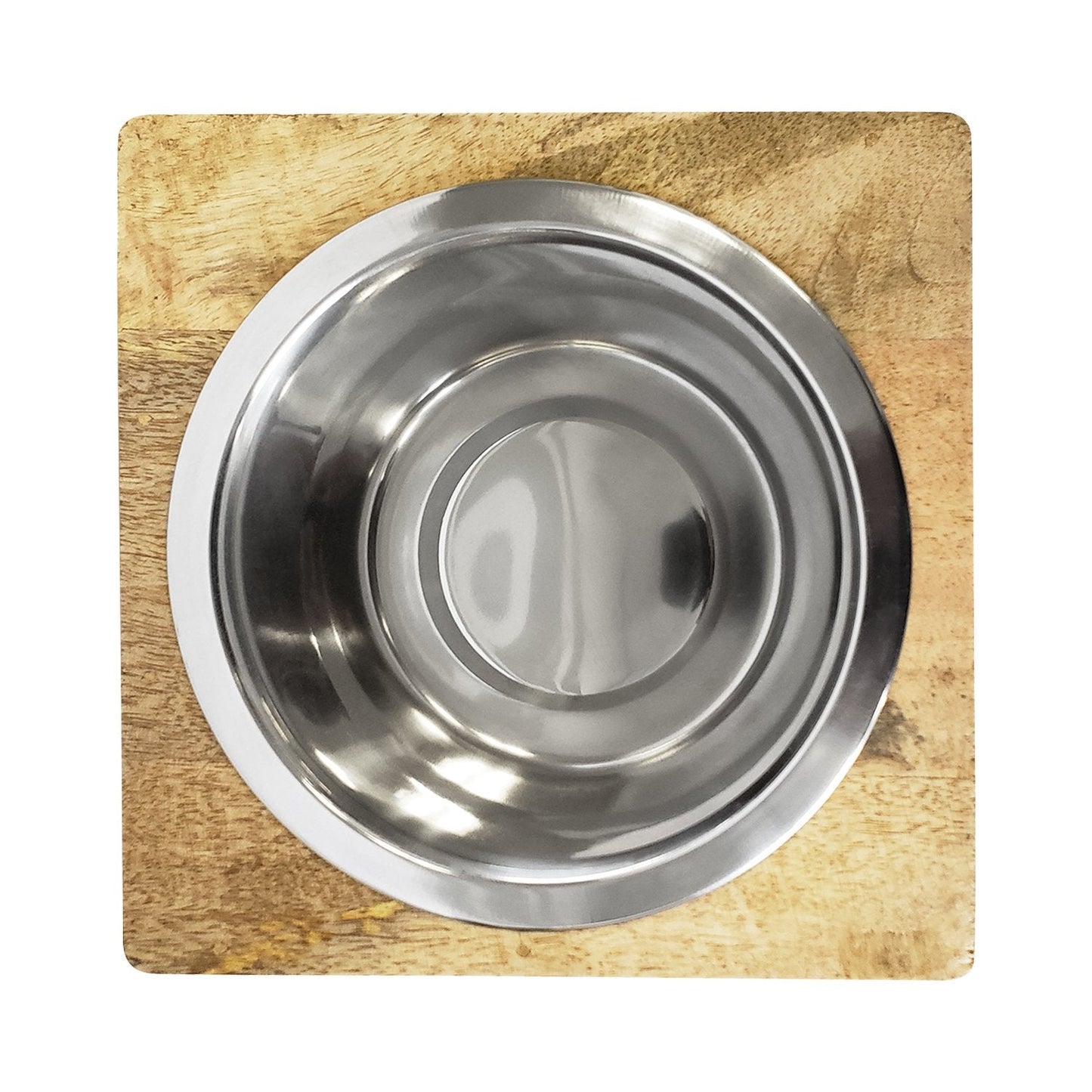 Stainless Steel Dog Bowl with Square Mango Wood Holder 1qt