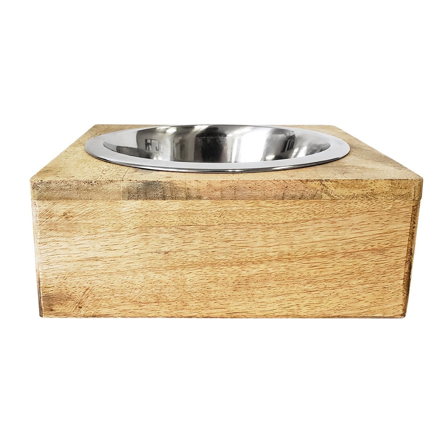 Stainless Steel Dog Bowl with Square Mango Wood Holder 1qt