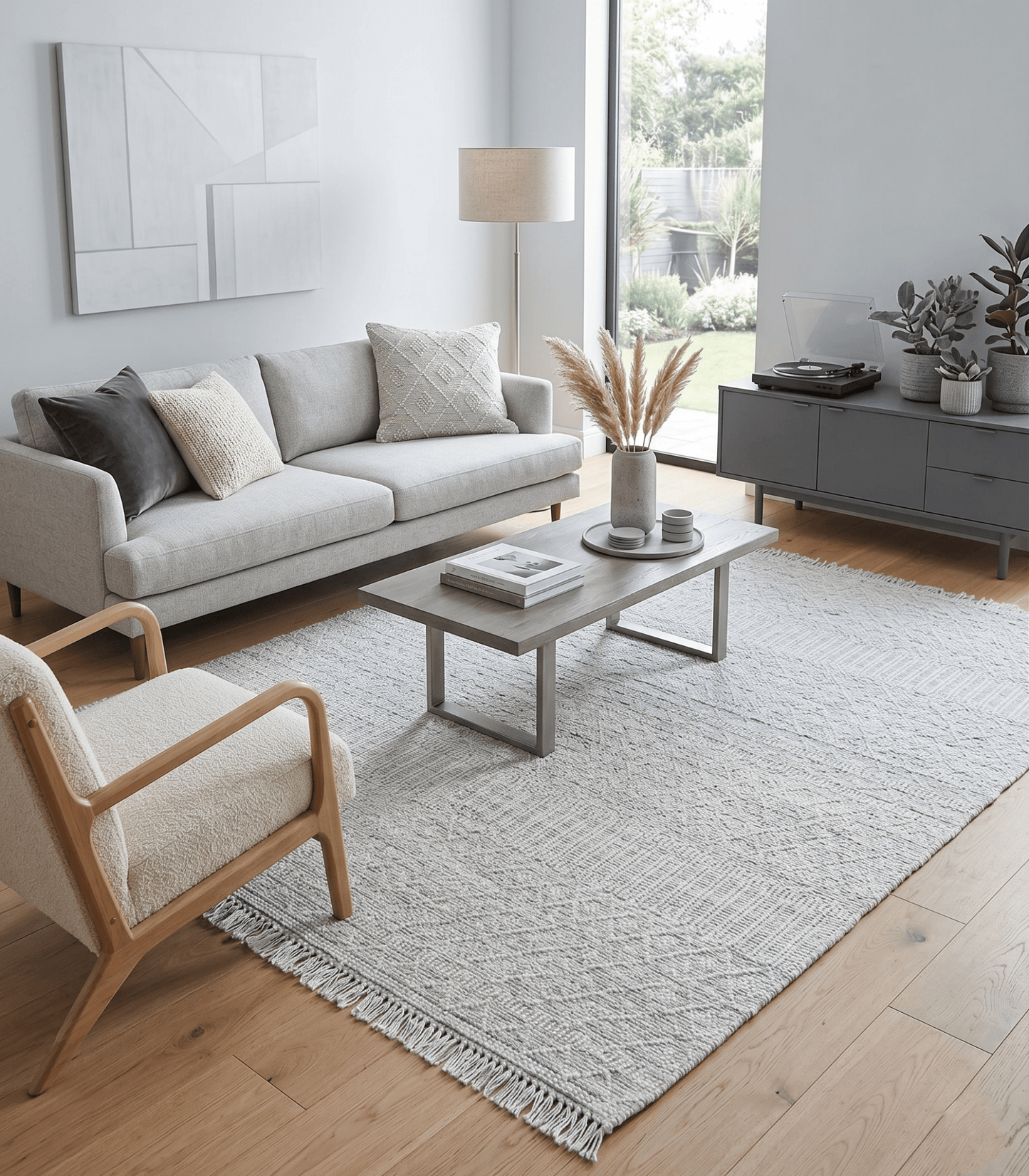 Modern Geometrical White Dhurrie Wool Area Rug