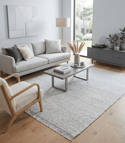 Modern Geometrical White Dhurrie Wool Area Rug