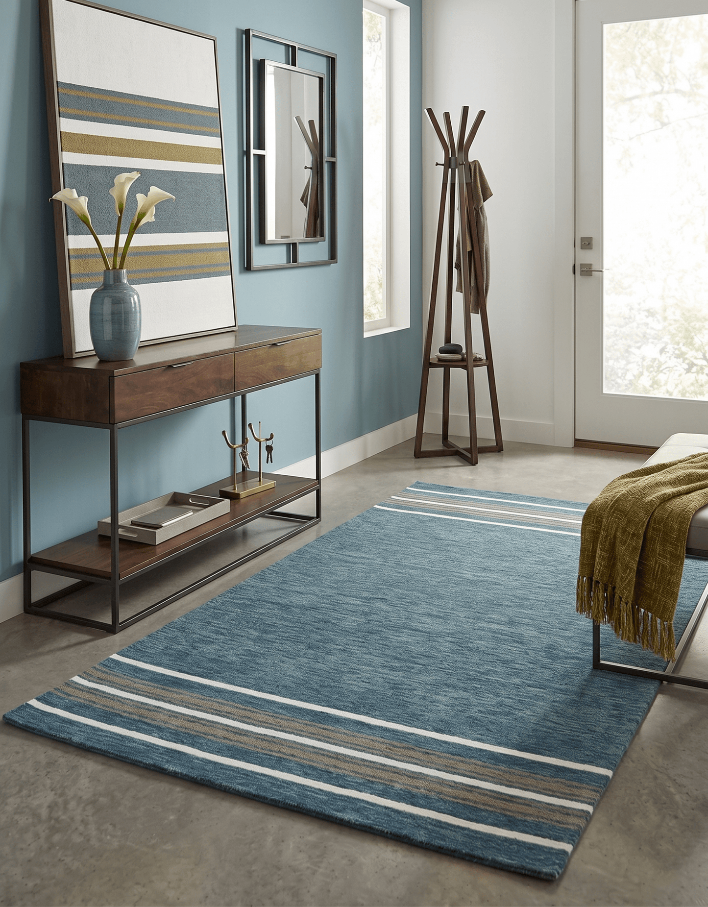 Modern Solid Design Blue Hand Tufted Wool Area Rug