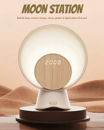 Moon Station 3-in-1 Bedside Lamp – Wireless Charger & Stereo Speaker
