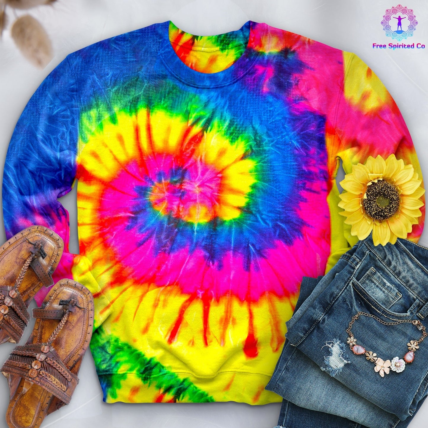 Neon Rainbow Hand-Dyed Crewneck by Free Spirited