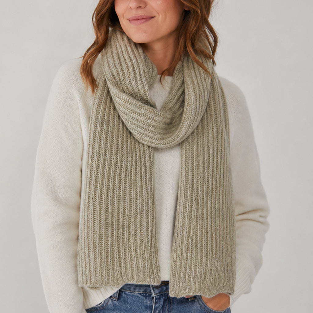 Oatmeal Ribbed Knit Cashmere Scarf