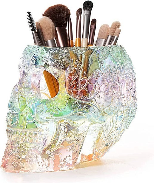 Iridescent Skull Makeup Brush Holder