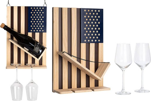 American Flag Wine Glass & Bottle Wall Rack