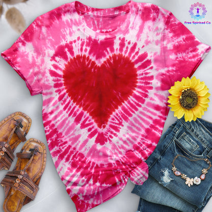 Pink Heart Premium Hand-Dyed Comfort Shirt by Free Spirited