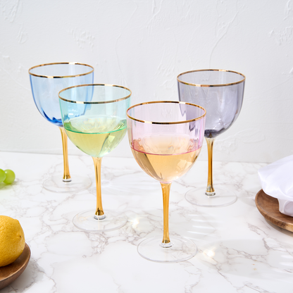 Art Deco Colored Crystal Wine Glass Set of 4