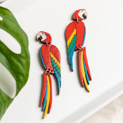 Red Macaw Stud Dangles by LE CHIC MIAMI