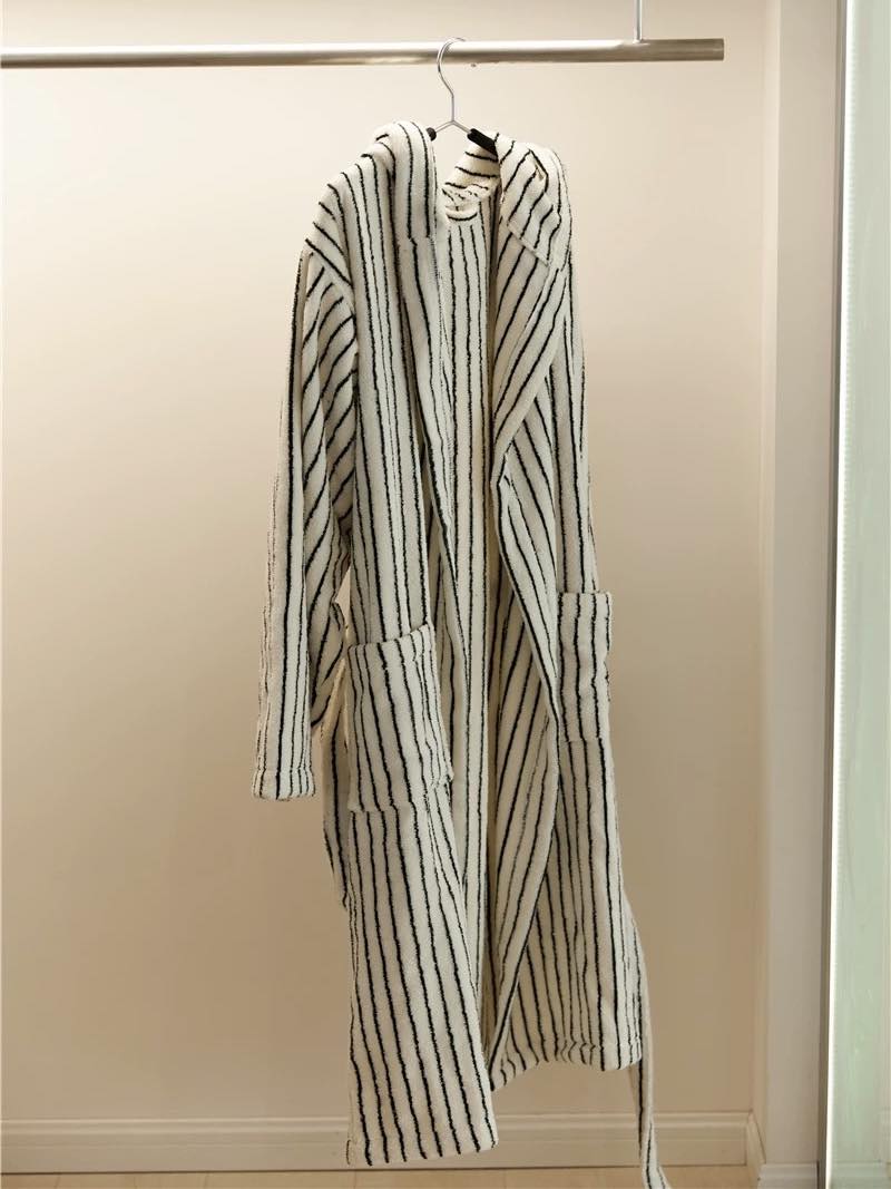 Retro 100% ORGANIC Long-stapled Cotton Hooded Stripe Bath Robe by INSPECIAL HOME