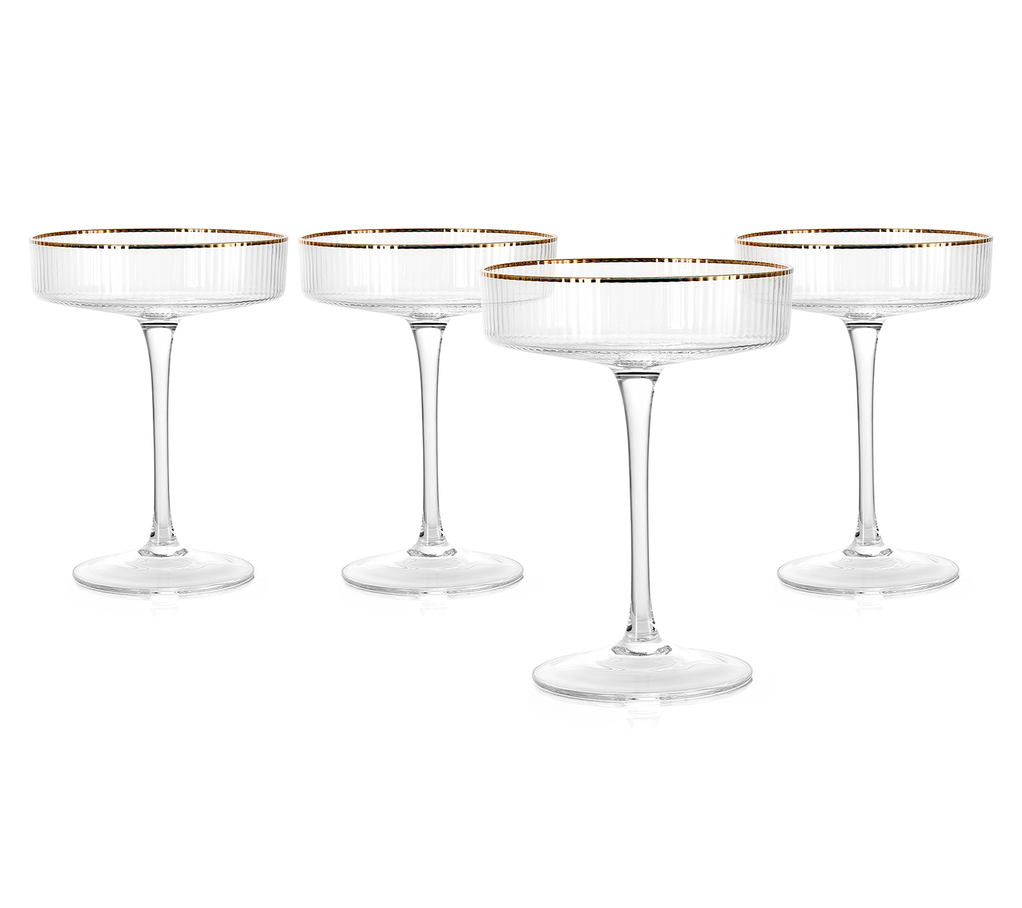 Gold Rim Ribbed Coupe Glasses 8oz Set of 4