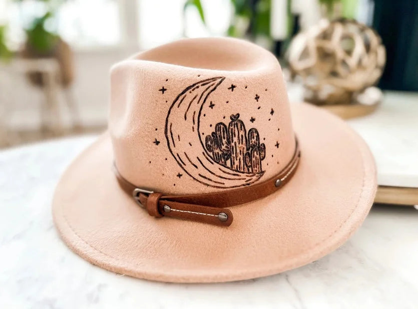 Hand Burnt Cowboy Hat | Cactus Moon