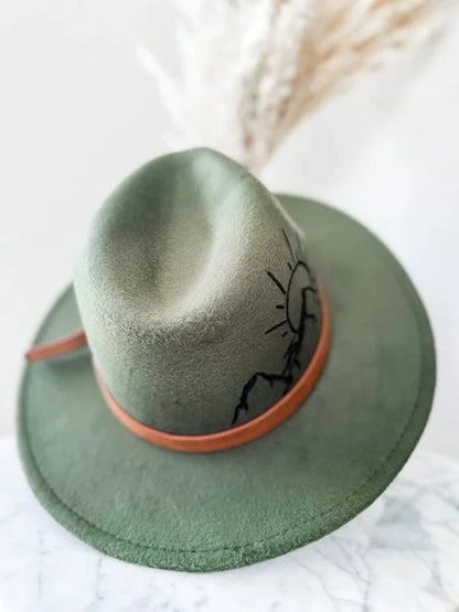 Hand Burnt Cowboy Hat | Mountain Scene