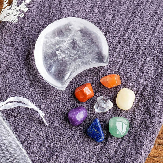 Natural Chakras Clear Quartz Moon Plate