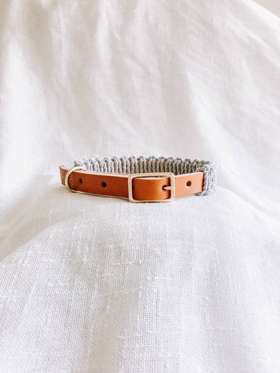 Leather and Macrame Caramel/Gray Dog Collar