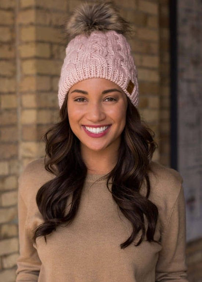 Blush Braided Knit Pom Hat