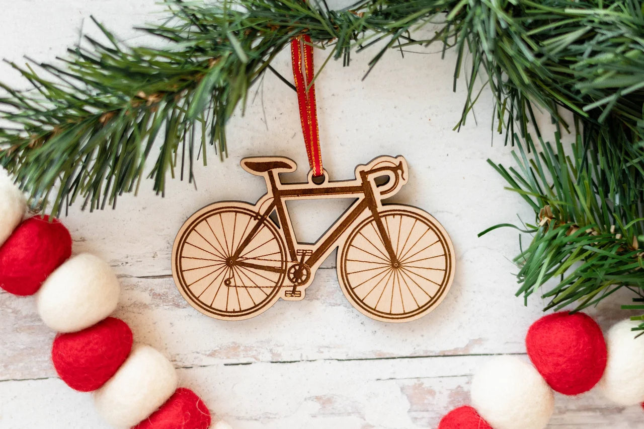 Engraved Wood Bike Ornament