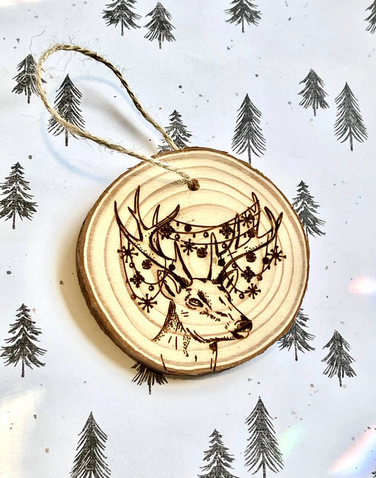 Deer Rustic Wood Ornament