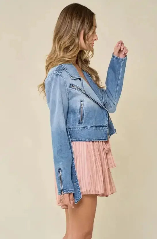 Structured Denim Moto Jacket