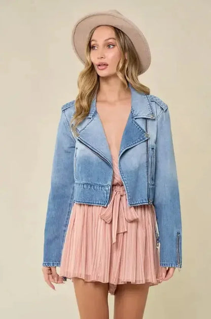 Structured Denim Moto Jacket