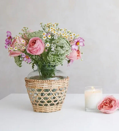 Rattan + Glass Vase