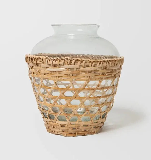 Rattan + Glass Vase