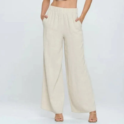 Solid Linen Wide Leg Pants