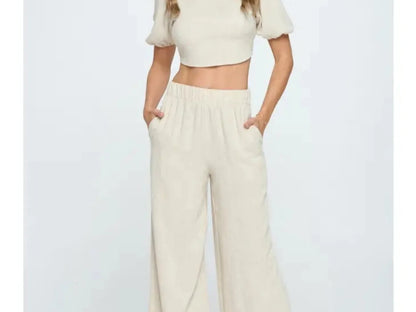 Solid Linen Wide Leg Pants