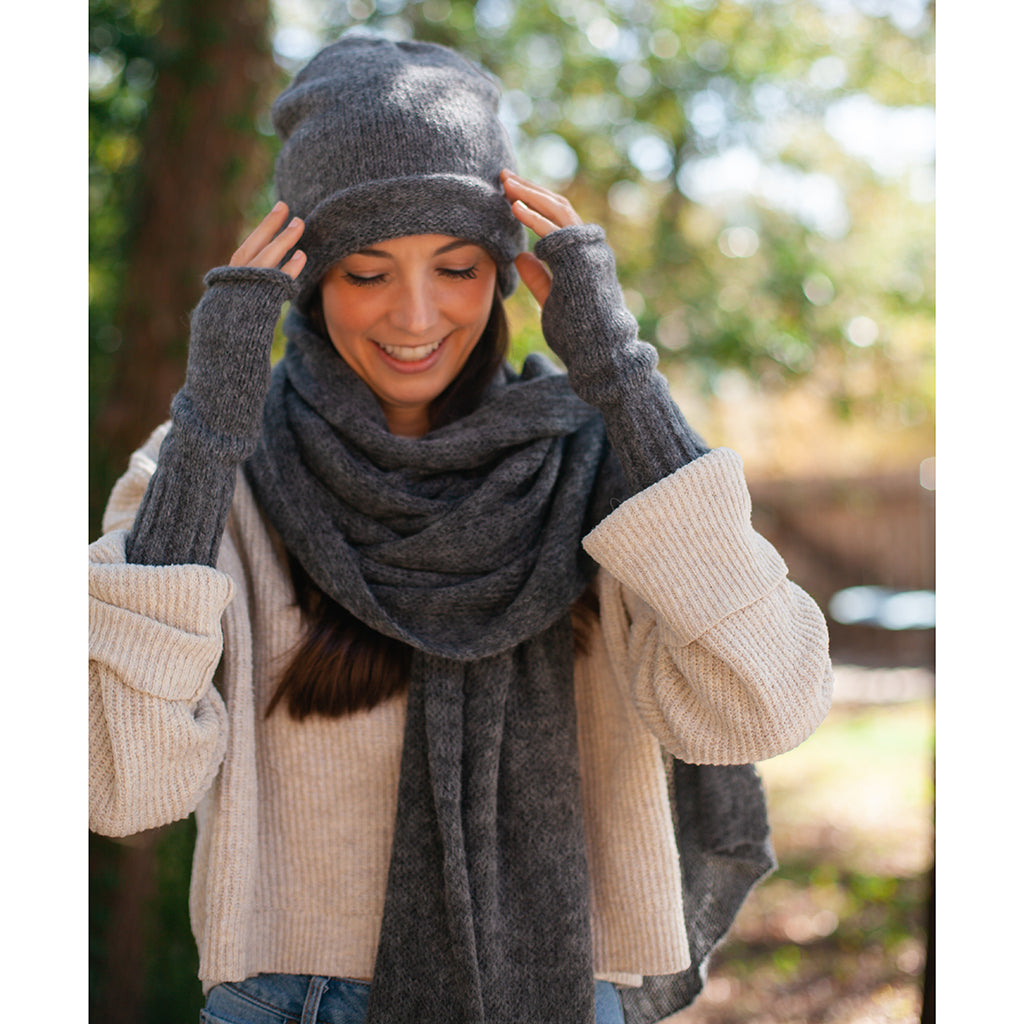 Coal Handwoven Knit Alpaca Scarf