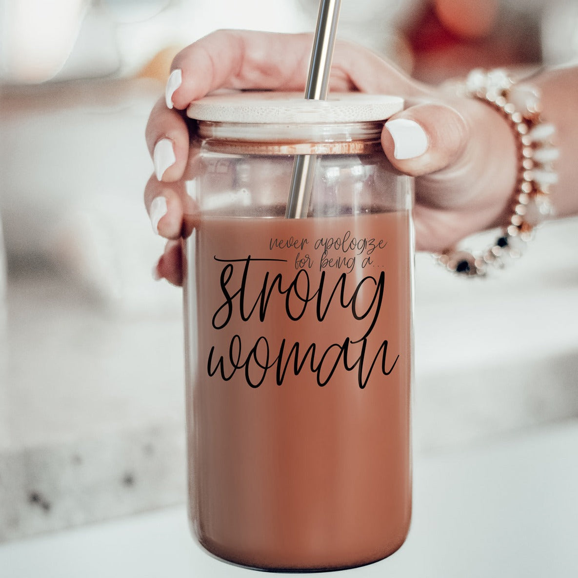 Strong Woman Glass Can