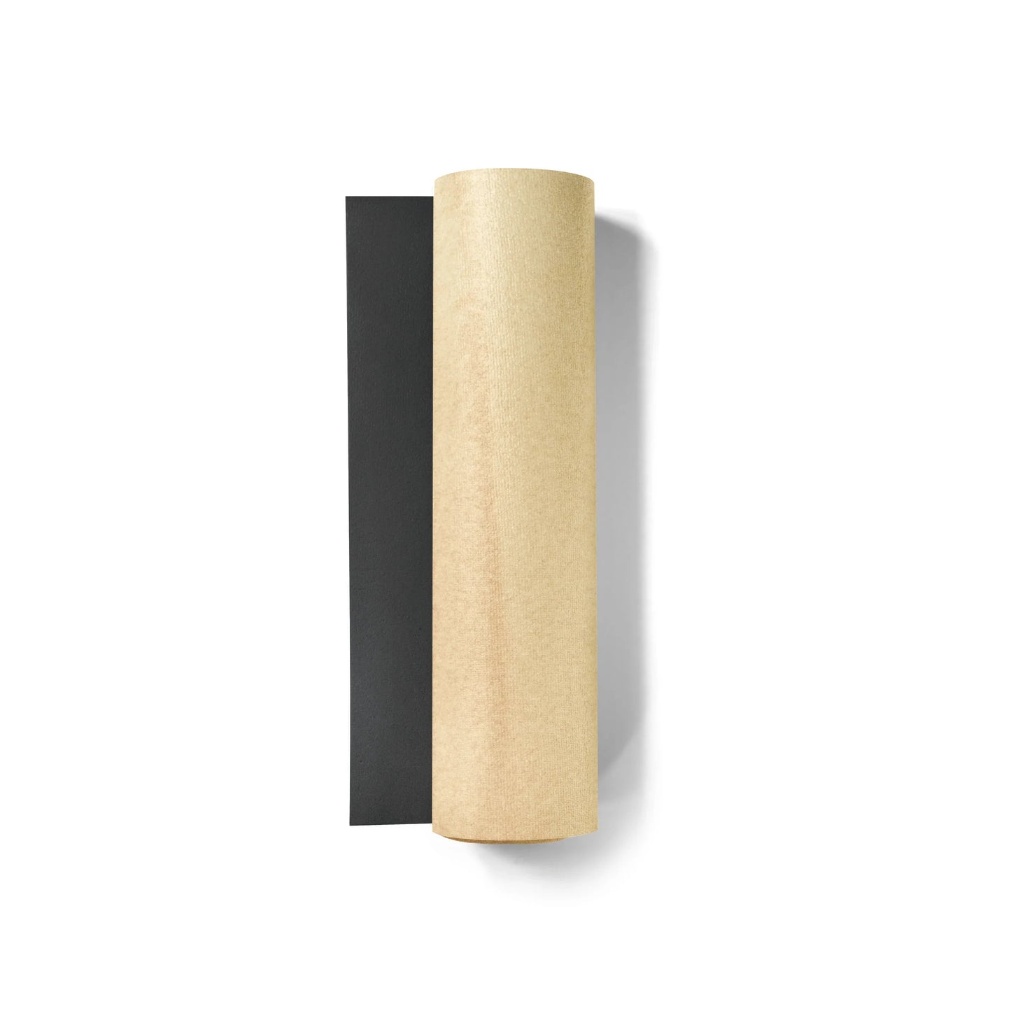 Black and beige cylindrical wall sconces on a white background