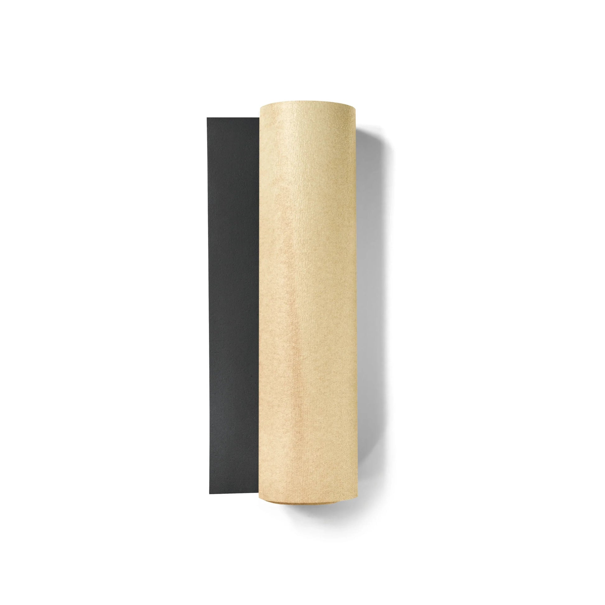 Black and beige cylindrical wall sconces on a white background