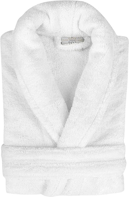 White Terry Cloth Turkish Cotton Shawl Collar Hotel Bathrobe - Unisex Italian Style Fitting - Single Robe by Classic Turkish Towels