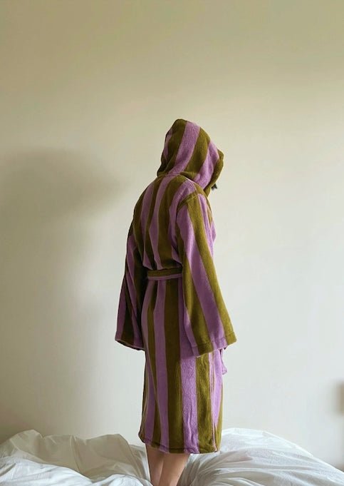 Ultra Soft Retro Whimsical Stripe Bath Robe - 100% Organic Long-stapled Cotton by INSPECIAL HOME