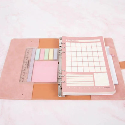 Vegan Leather Organizational Notebook A5 with Sticky Note Ruler