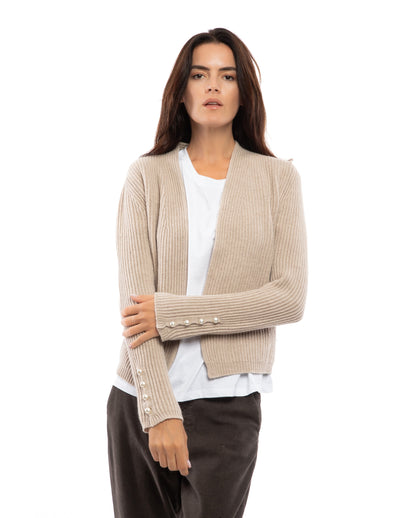 Women's Cashmere Fisherman's Rib Blazer Beige by Monticelli Cashmere