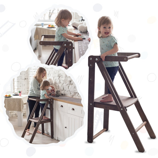 Wooden Step Stool for Preschool - Kid Chair That Grows - Chocolate by Goodevas