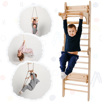 2in1 Wooden Swedish Wall / Climbing ladder for Children + Swing Set by Goodevas